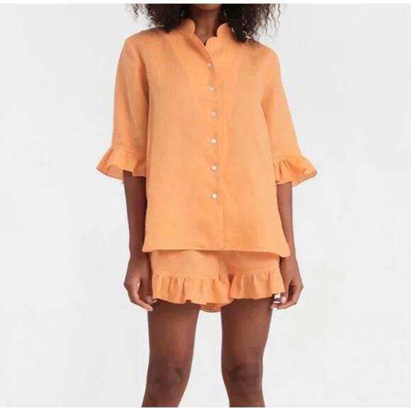 SLEEPER Orange Linen Button Down Top - Picture 2 of 10